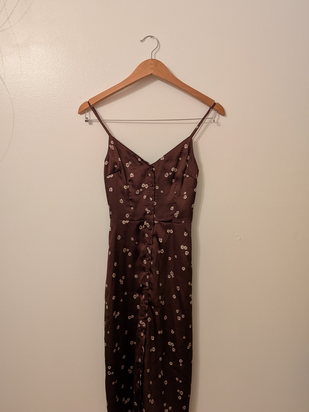 Abercrombie & Fitch Brown Satin Floral Midi Slip Dress